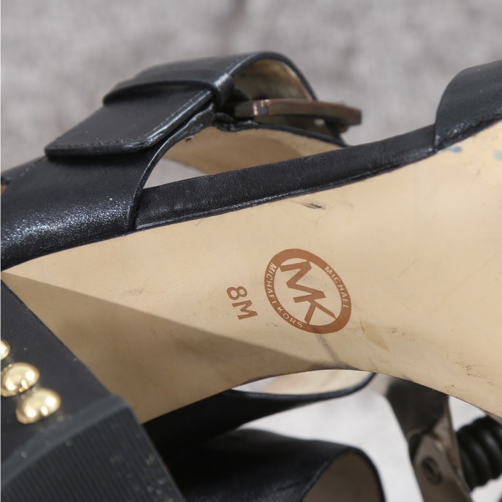 🎤🎉 Edgy Michael Kors Studded “Linden” Block Heel Sandals Sz 8 - Picture 10 of 11